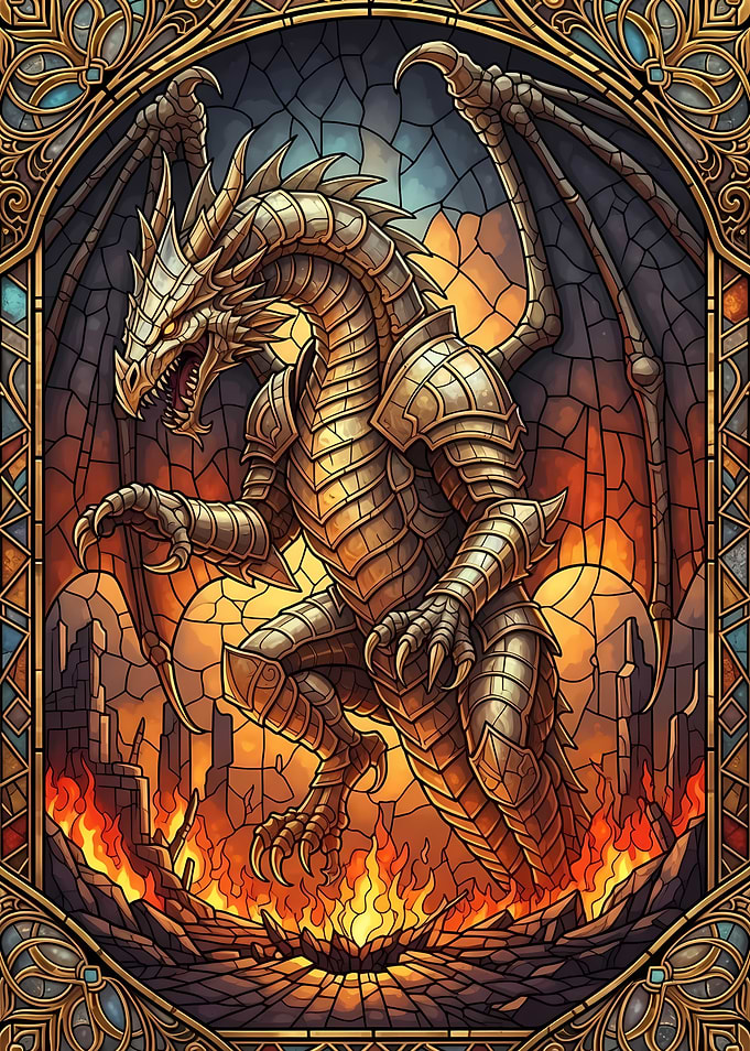 Armored Dragon Stained Glass Illustration
