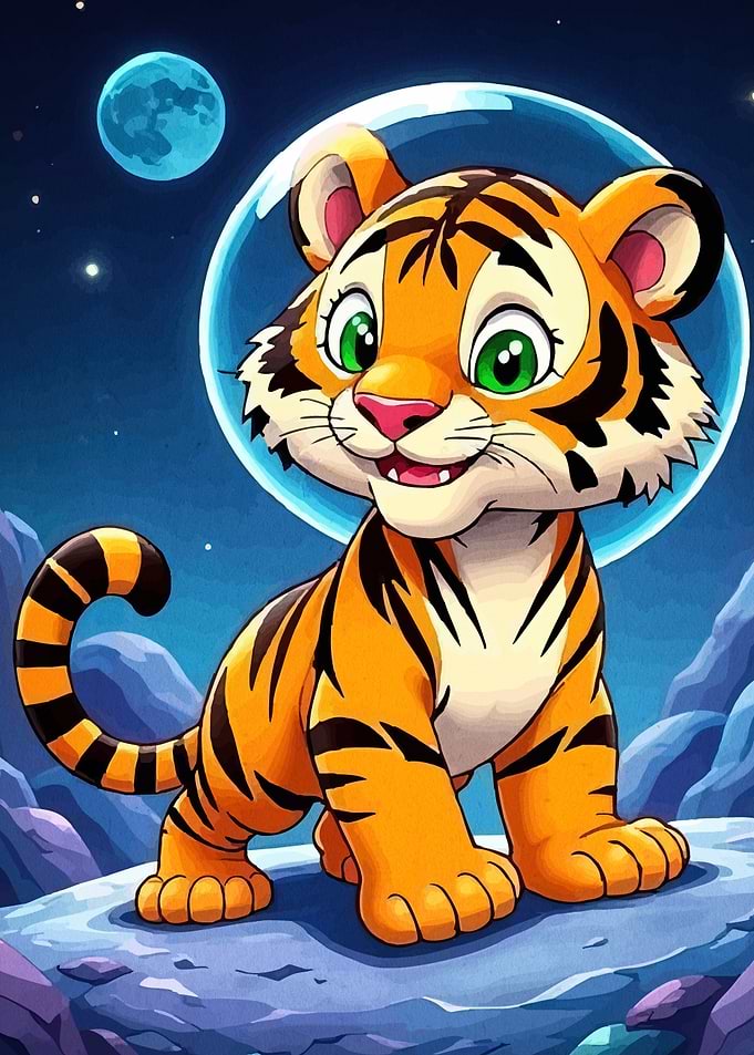 Cartoon Tiger Astronaut Space