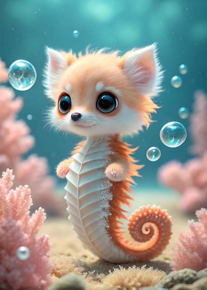 Cute Dog-Seahorse Hybrid Underwater