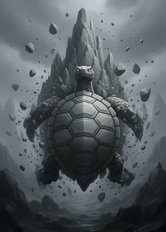 Stone Turtle with Floating Rocks