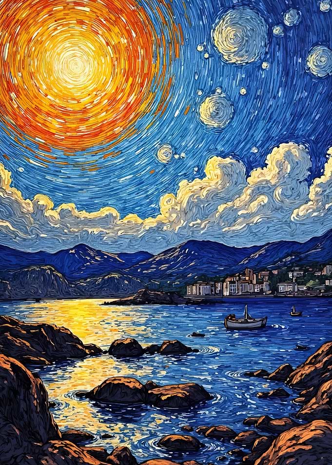 Coastal Landscape in Van Gogh Style