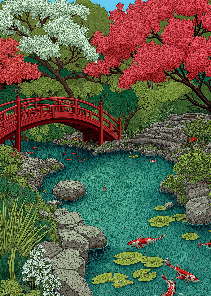 Spring Garden with Koi Pond