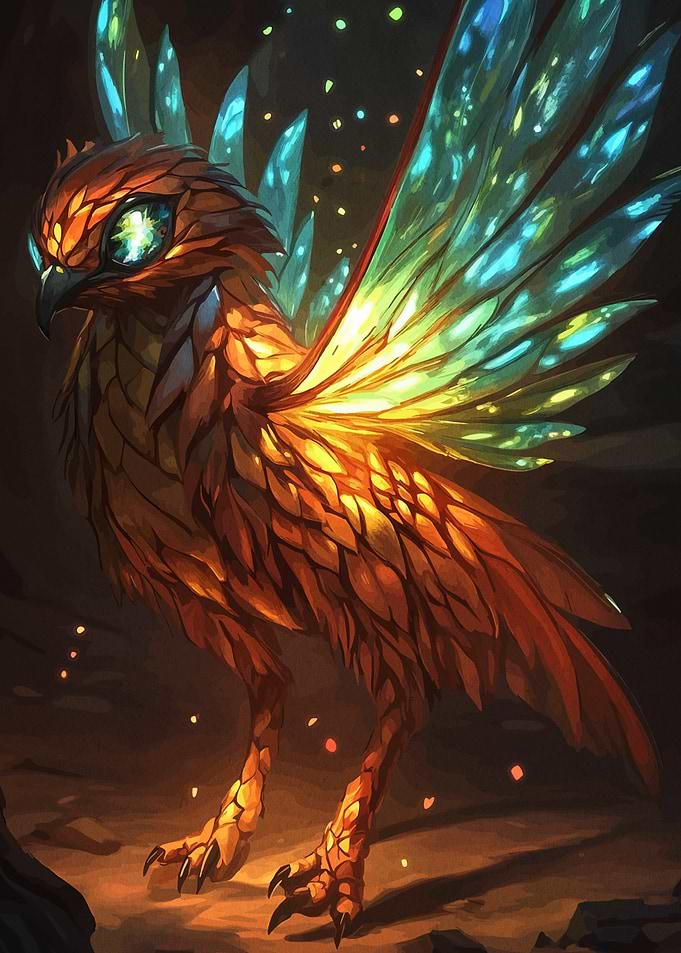 Fantasy Bird with Glowing Wings