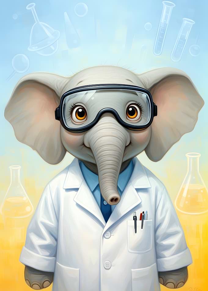 Elephant Scientist with Goggles and Lab Coat