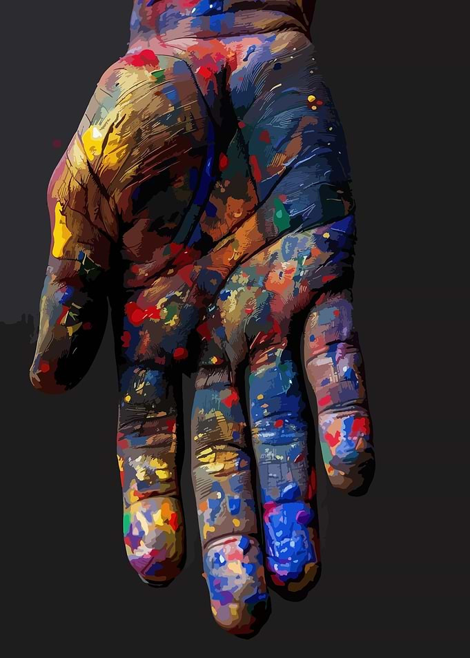 Colorful Paint Splattered Hand