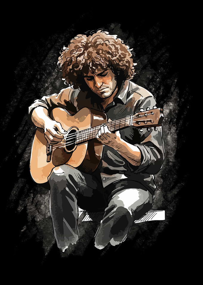 Pat Metheny Playing Acoustic Guitar Illustration