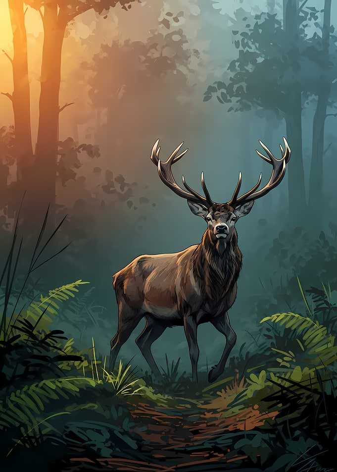 Majestic Deer in Forest Illustration