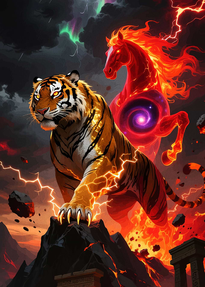 Fiery Tiger and Horse Fantasy