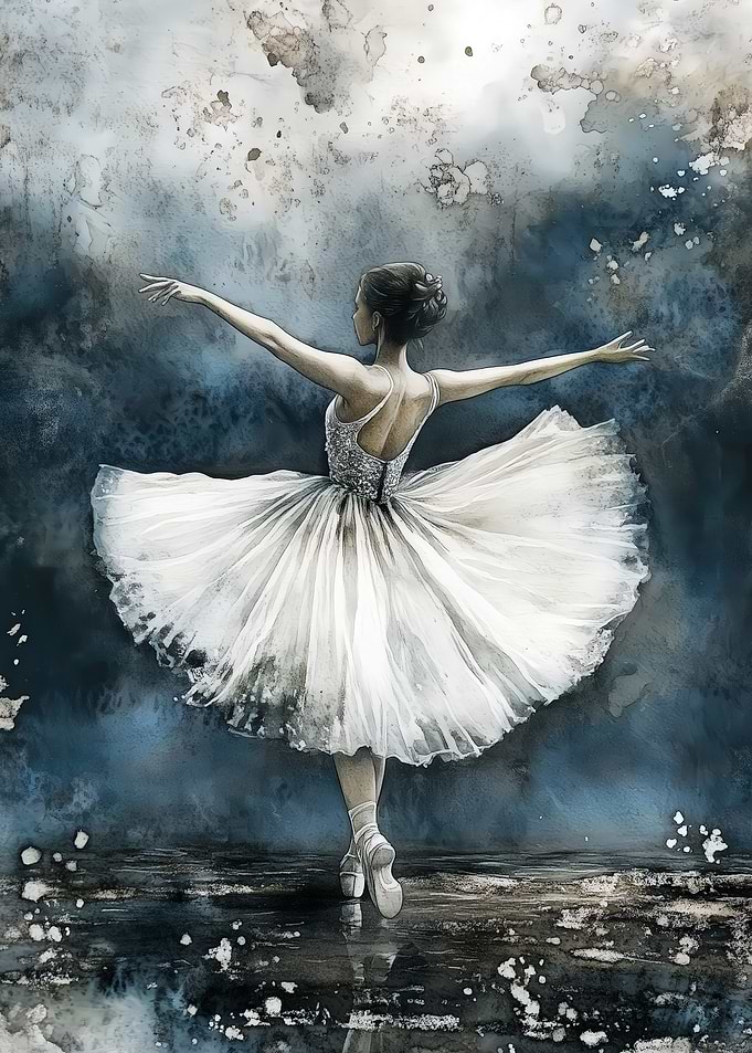 Ballerina in White Tutu Watercolor Painting