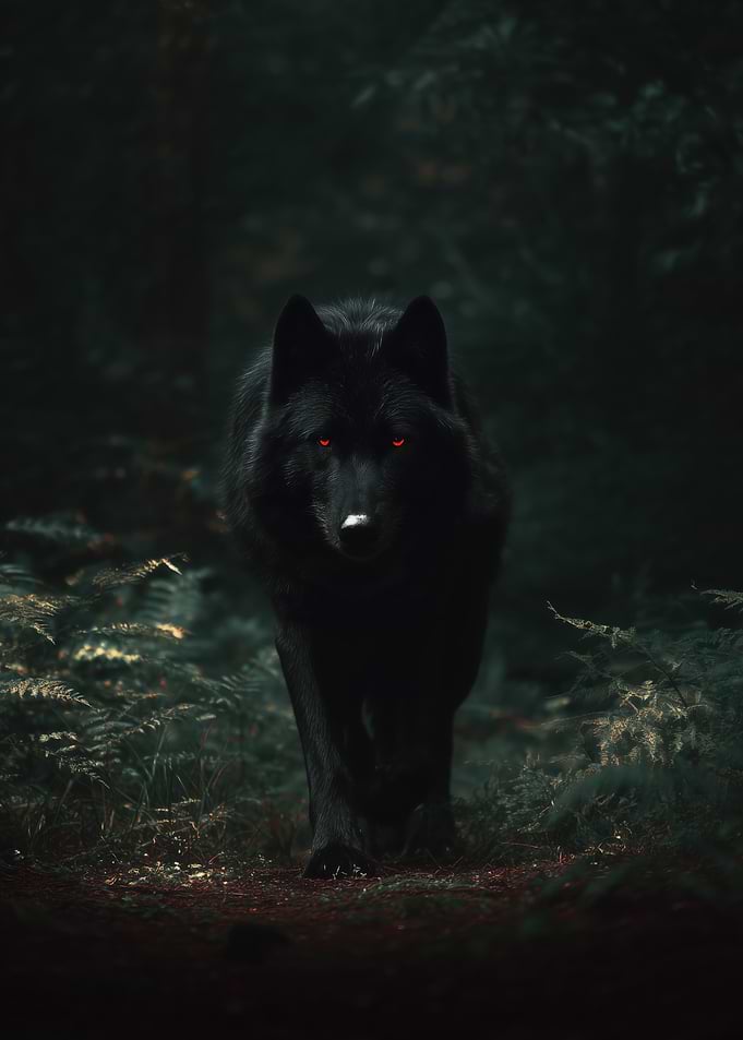 Black Wolf with Red Eyes