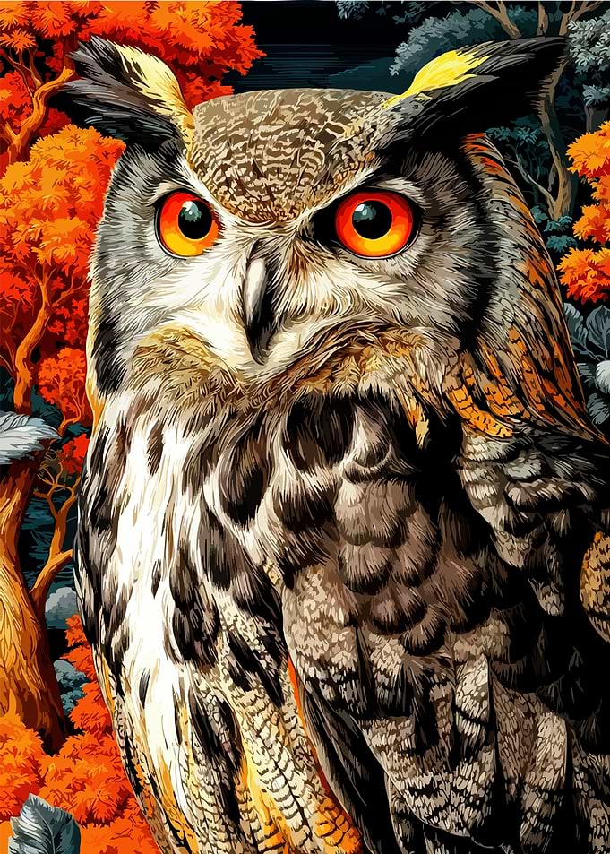 Detailed Owl Portrait with Autumnal Background