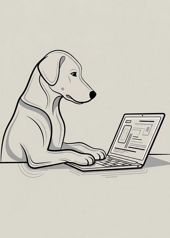 Dog Using Laptop Illustration