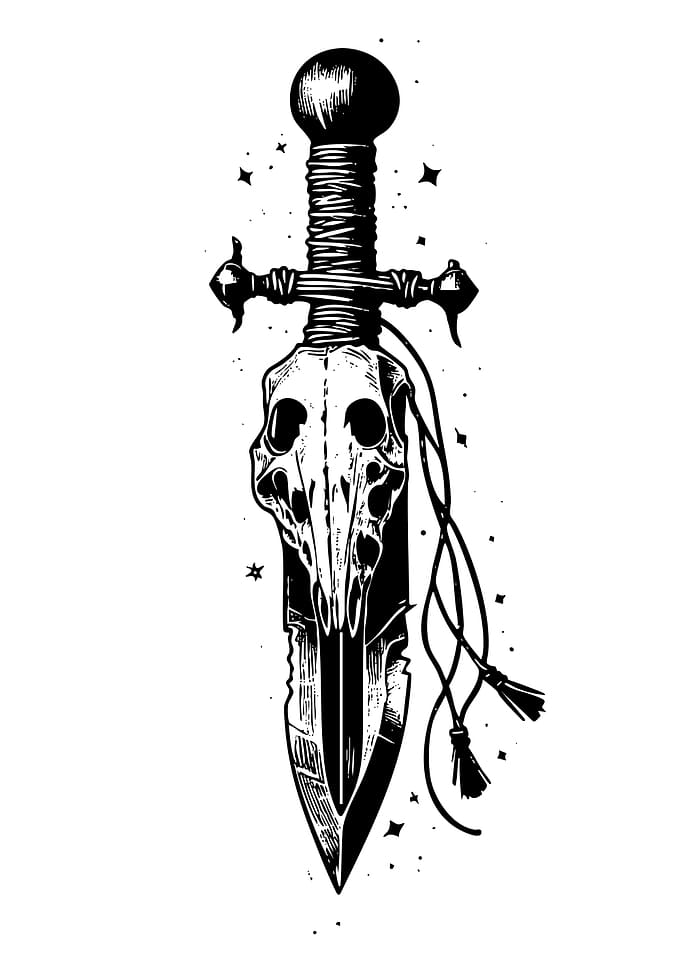 Skull Sword Black and White Art