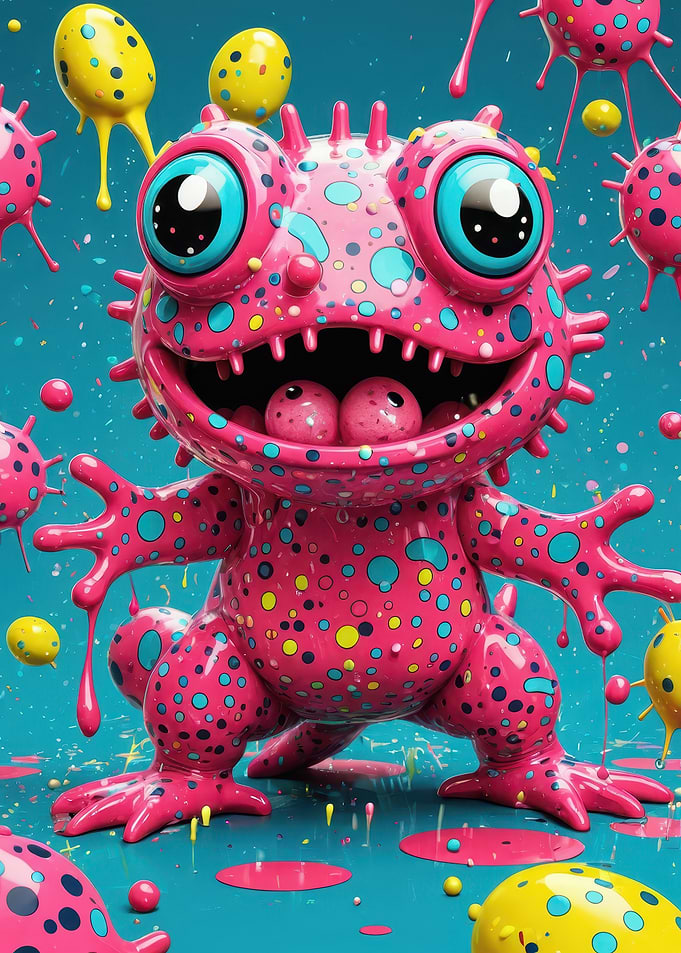 Playful Pink Polka-Dot Monster — Glossy 3D Creature Art