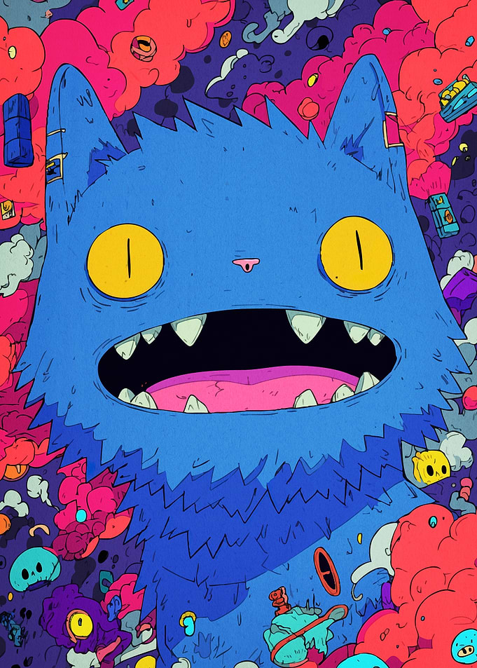 Cartoon Blue Cat Open Mouth