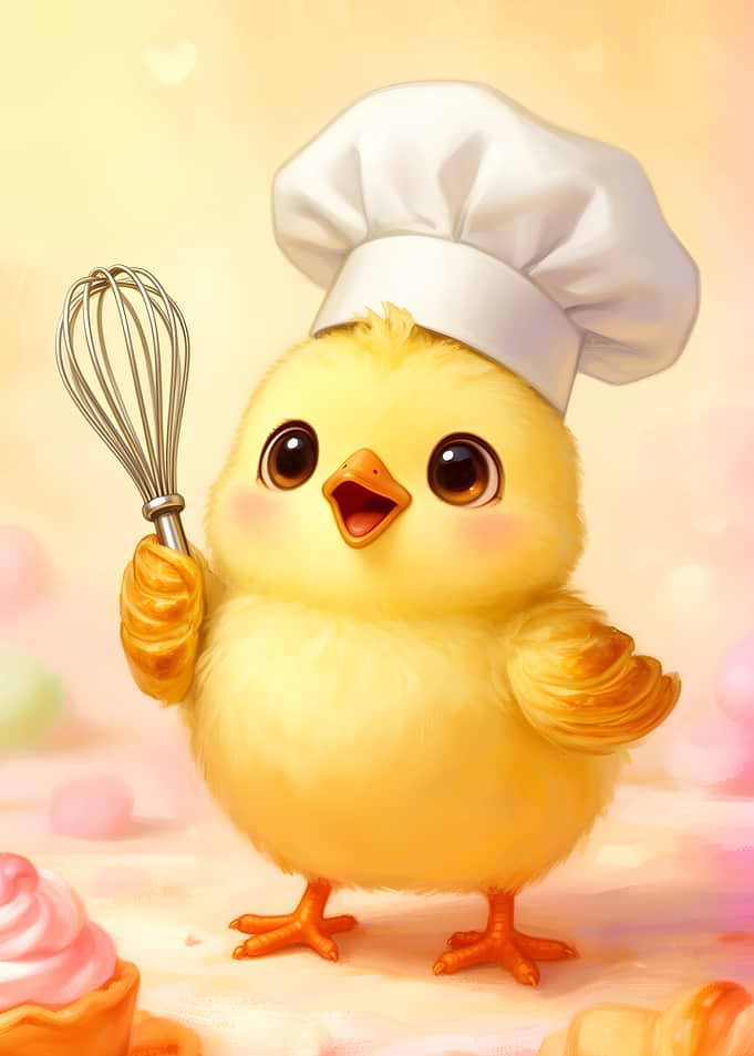 Cute Chick Baker with Whisk
