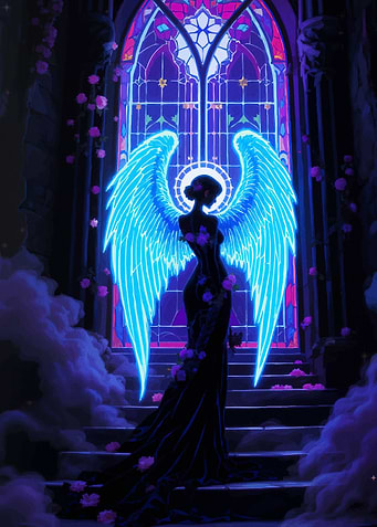 Neon Angel in Gothic Setting