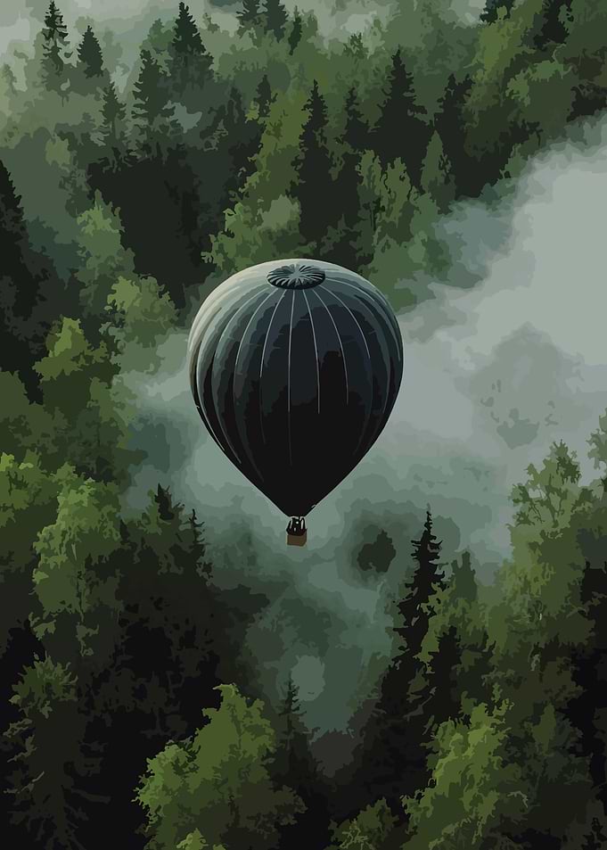 Hot Air Balloon Over Forest