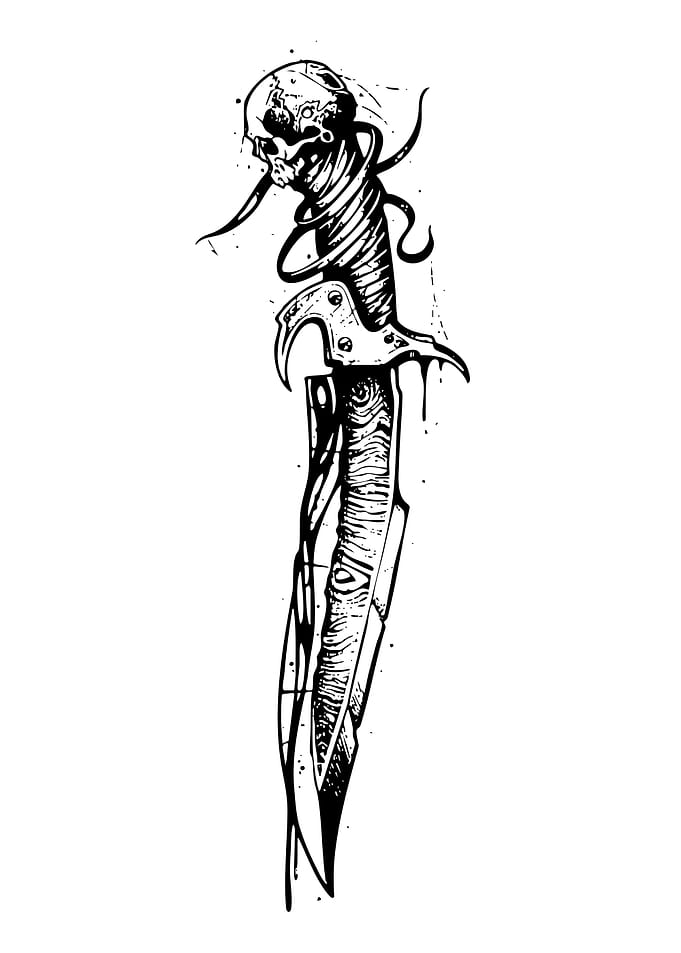 Skull Dagger Black and White Art