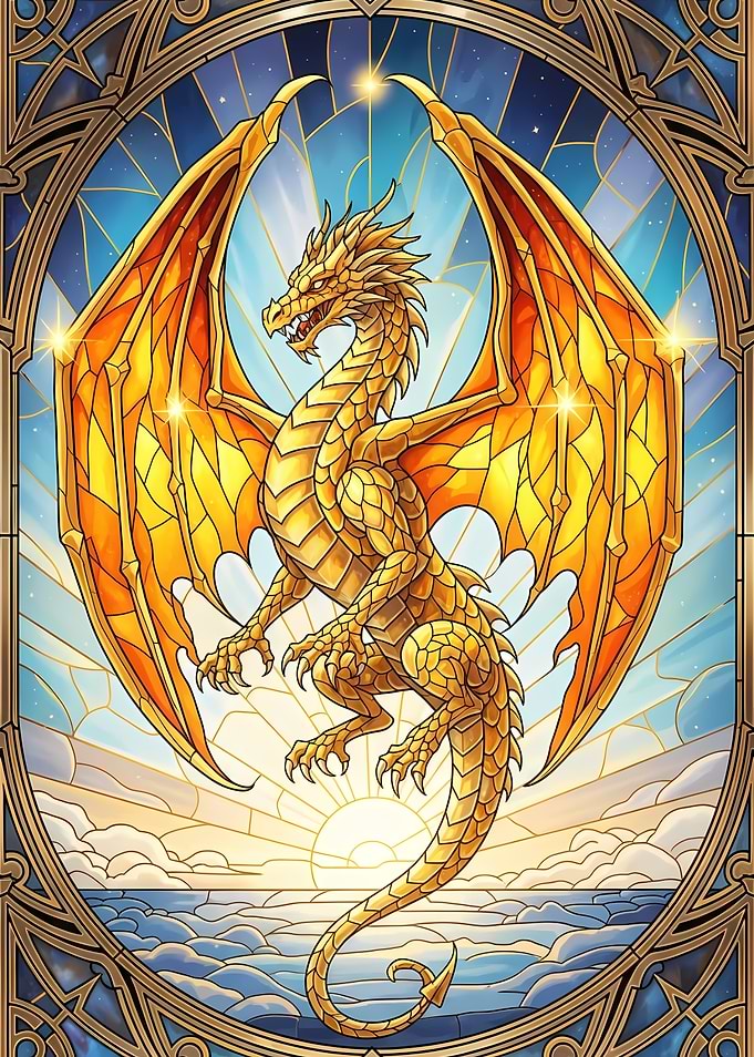 Golden Dragon Stained Glass Illustration