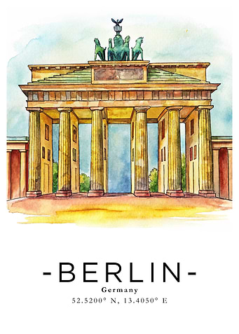 Watercolor Berlin Brandenburg Gate Art