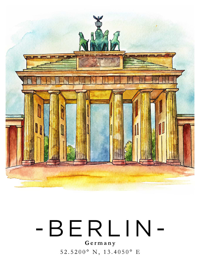 Watercolor Berlin Brandenburg Gate Art