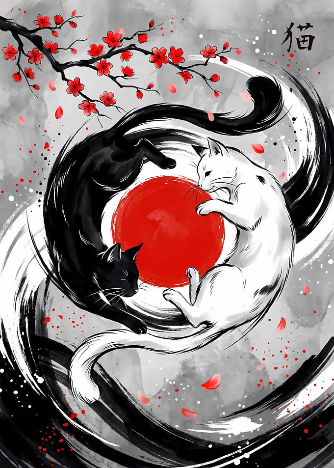 Yin Yang Cats Japanese Art