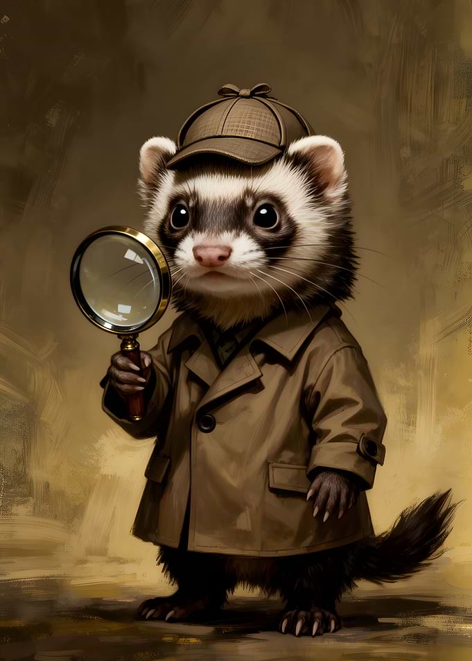 Ferret Detective with Magnifying Glass