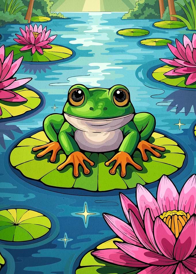 Frog on Lily Pad Cartoon