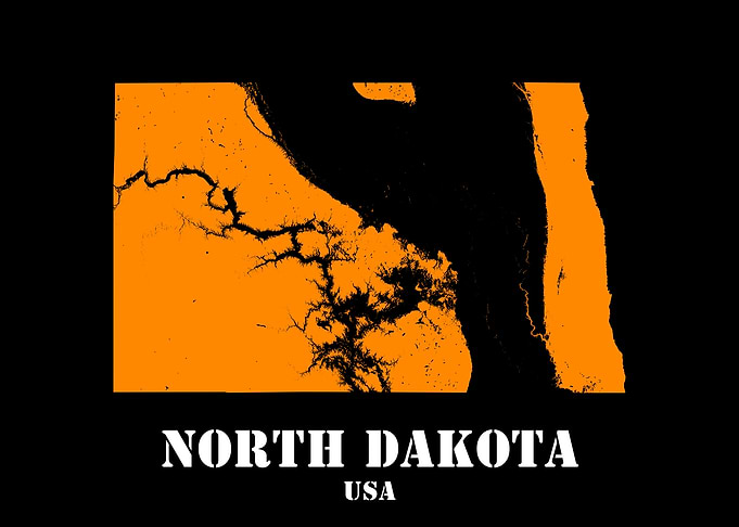 North Dakota USA State Minimalist Black Orange Topographic Contour Map featuring terrain in orange color
