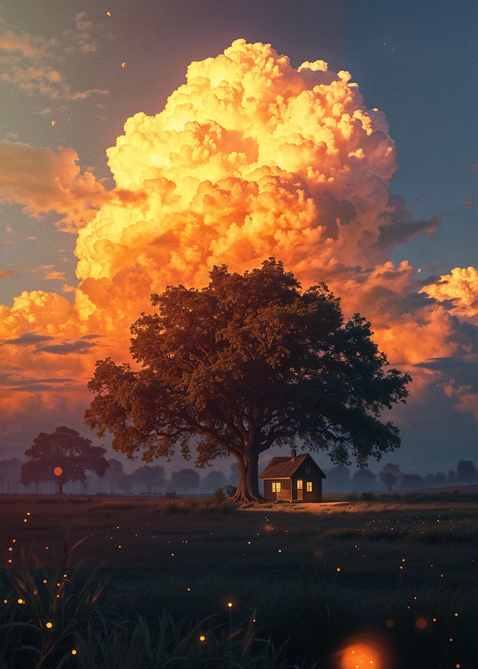 Golden Sunset Haven – Cozy Cabin Under a Majestic Tree