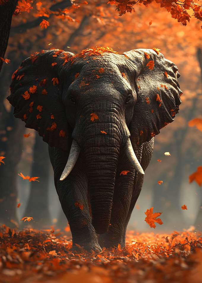 Elephant in Autumn Forest