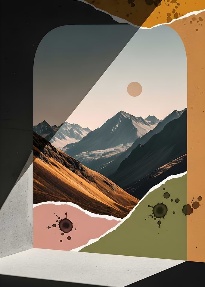 Abstract Mountain Landscape with Torn Paper