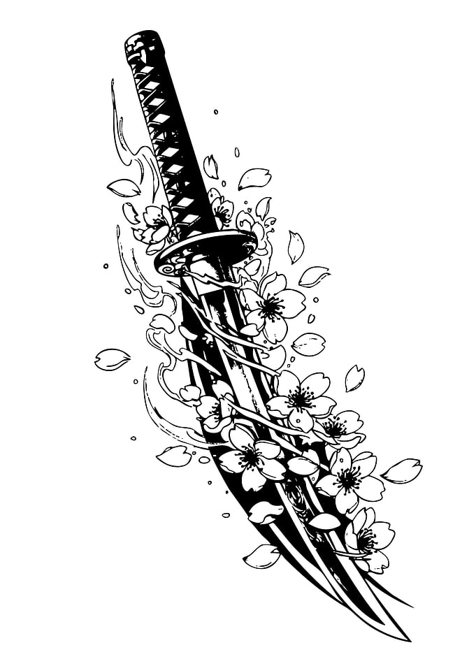 Katana and Cherry Blossoms Illustration