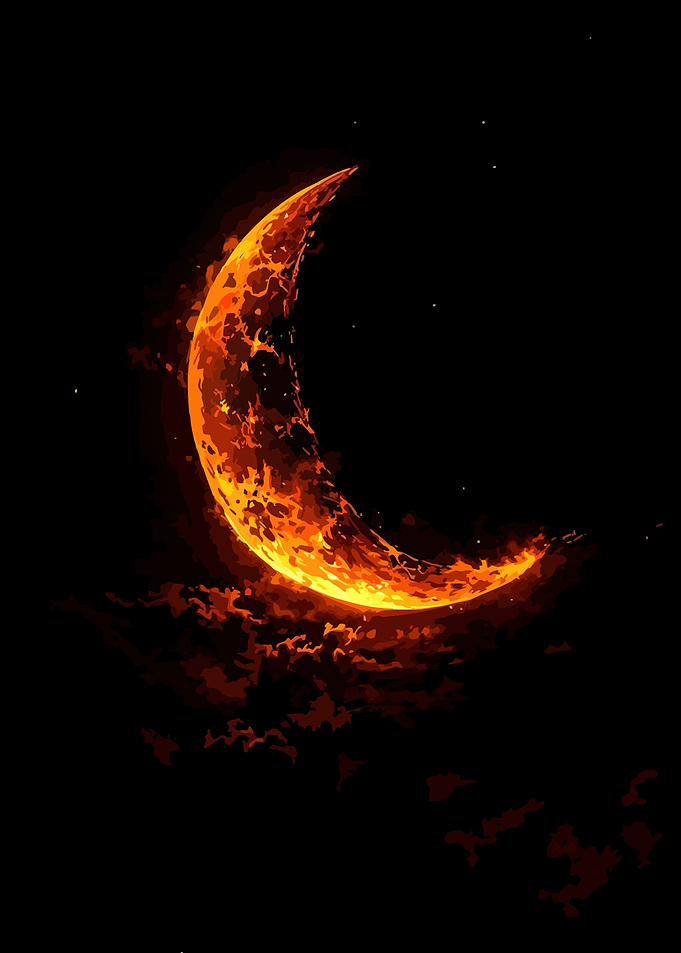 Fiery Crescent Moon in Dark Sky