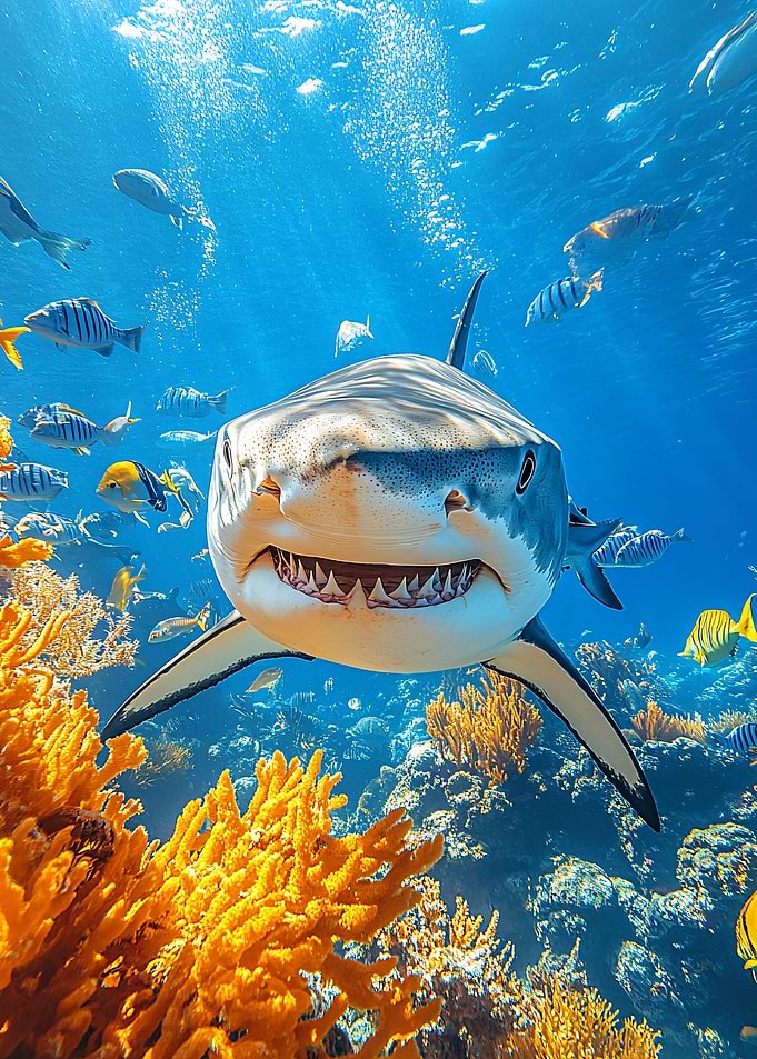 Shark in Ocean with Coral Reef