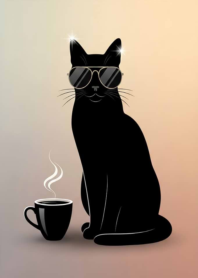 Cool Cat with Coffee