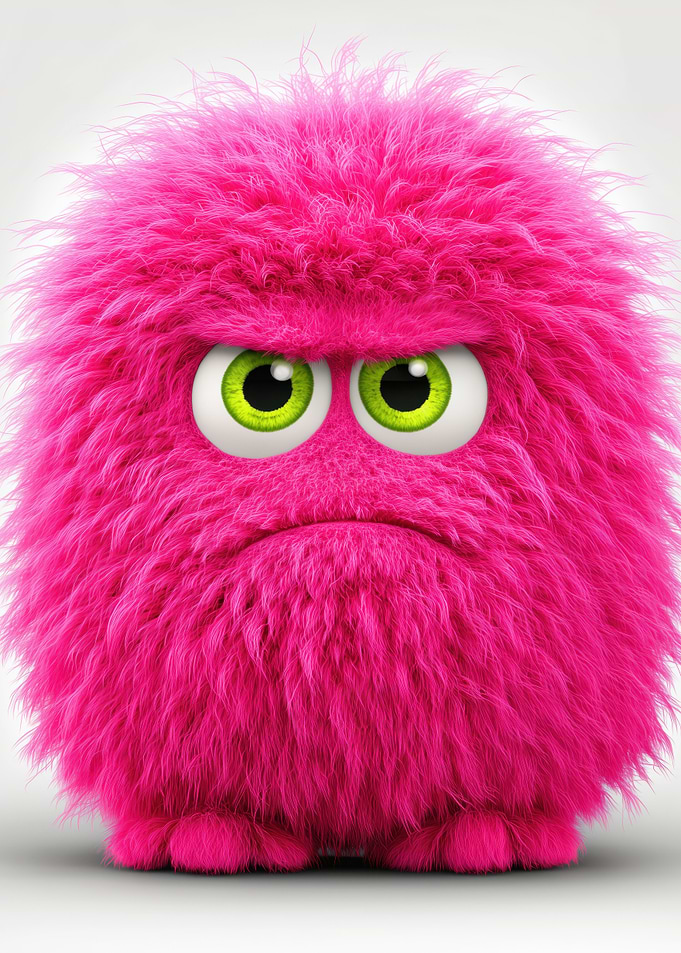 Fuzzy Pink Monster with Green Eyes