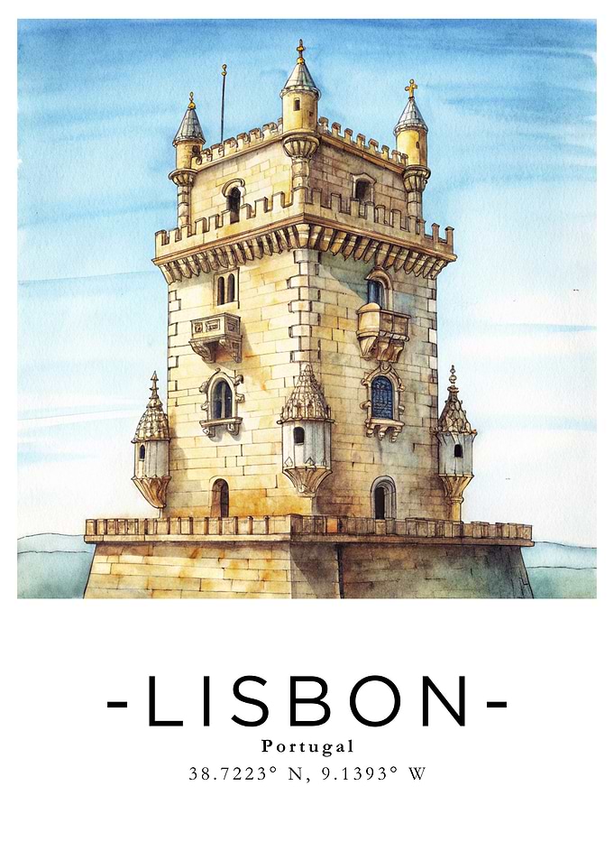 Lisbon, Portugal - Watercolor Illustration