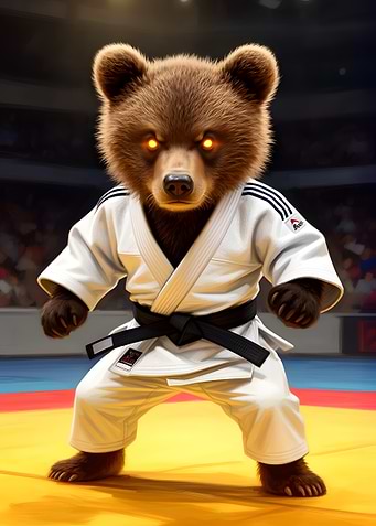 Bear in Judo Gi with Glowing Eyes