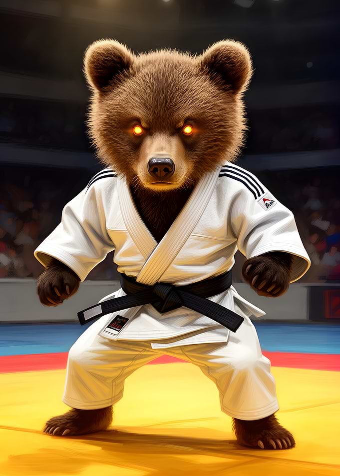 Bear in Judo Gi with Glowing Eyes