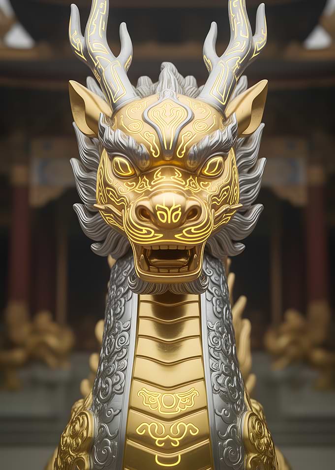 Golden and Silver Chinese Dragon Statue