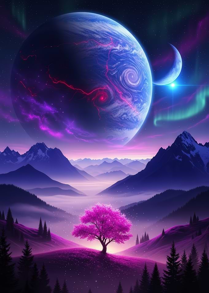 Planetary Landscape with Pink Tree
