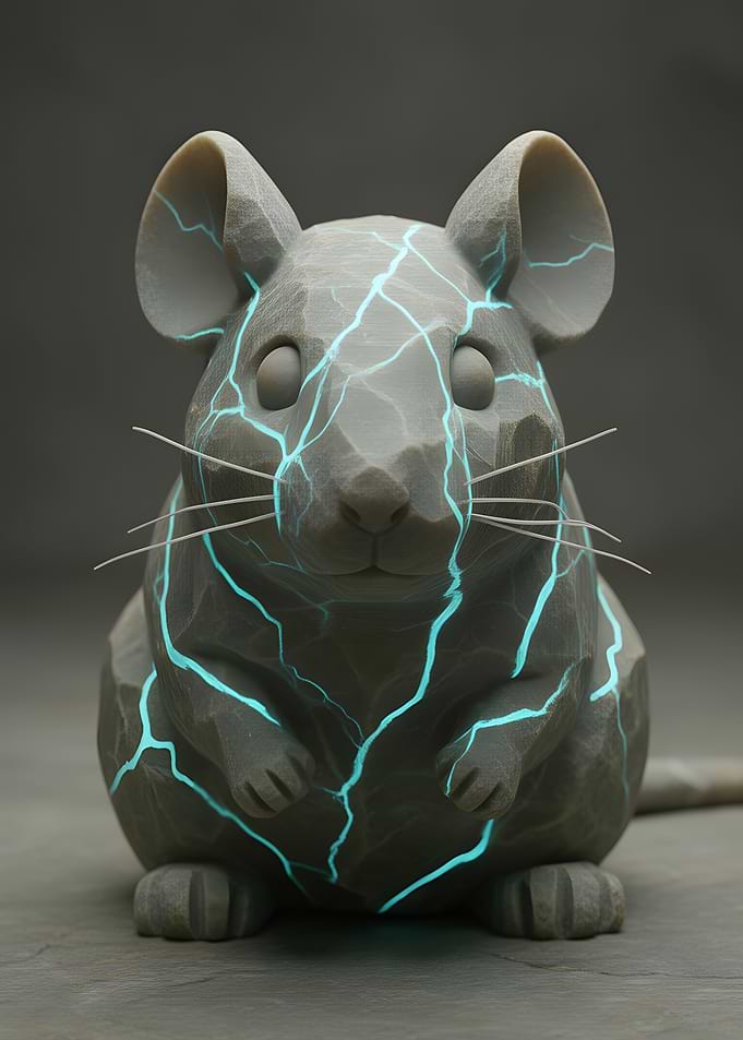Stone Mouse with Glowing Cracks