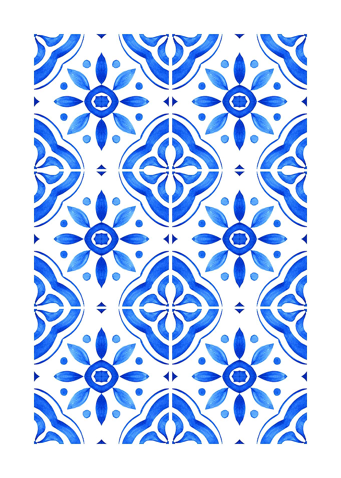 Blue and White Floral Tile Pattern