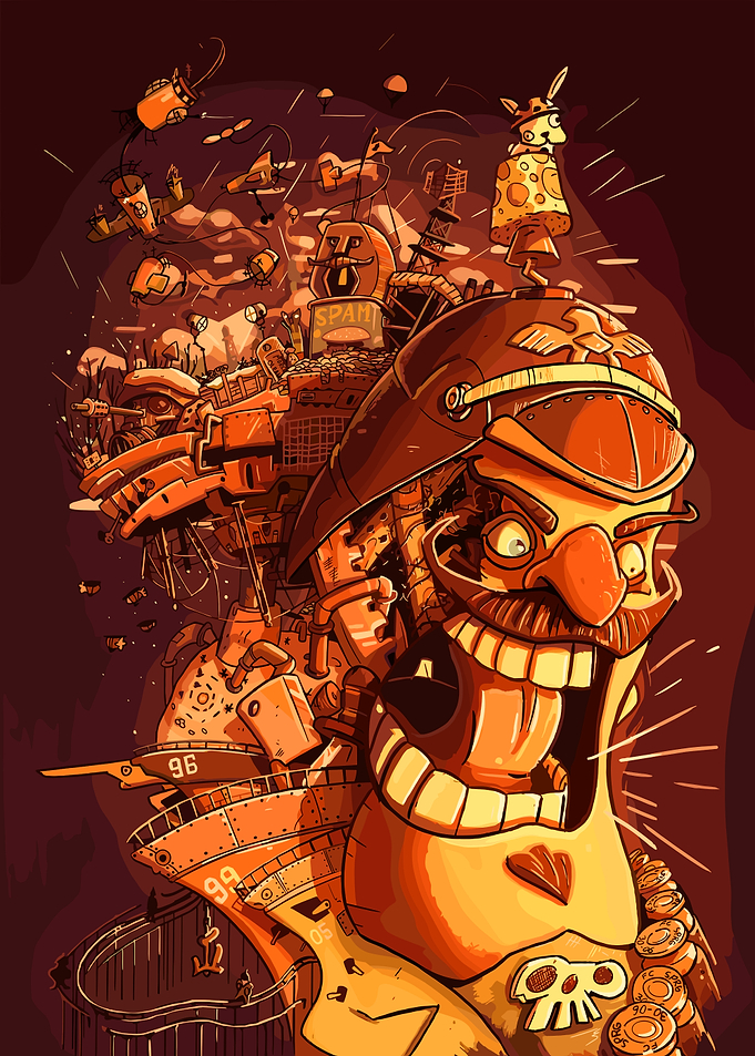 Cartoonish Character with Mechanical Elements
