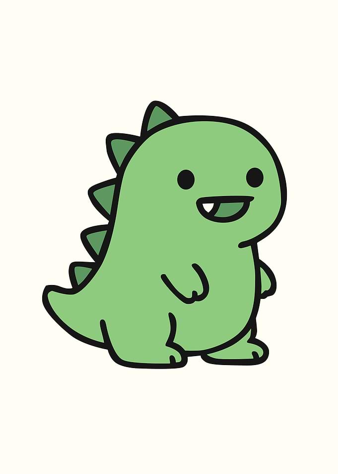Cute Green Cartoon Dinosaur Illustration