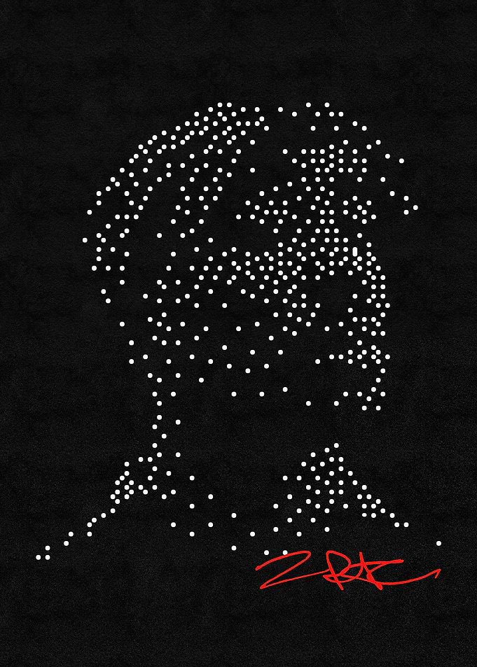 Abstract Portrait with Dots and Signature