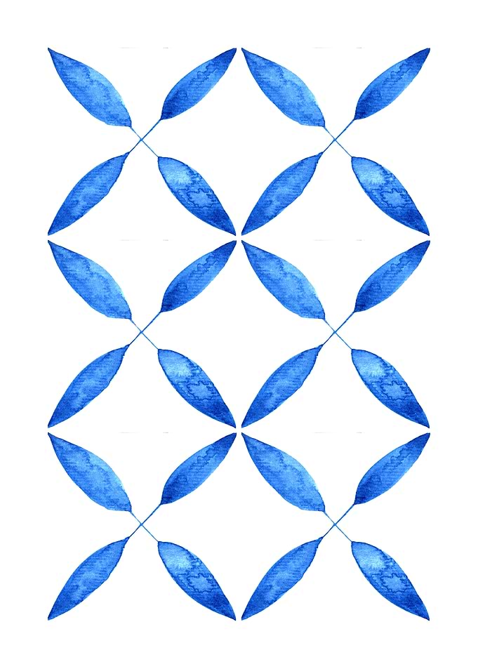 Blue Leaf Watercolor Pattern