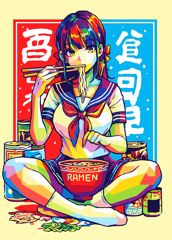 Anime Girl Eating Ramen Pop Art